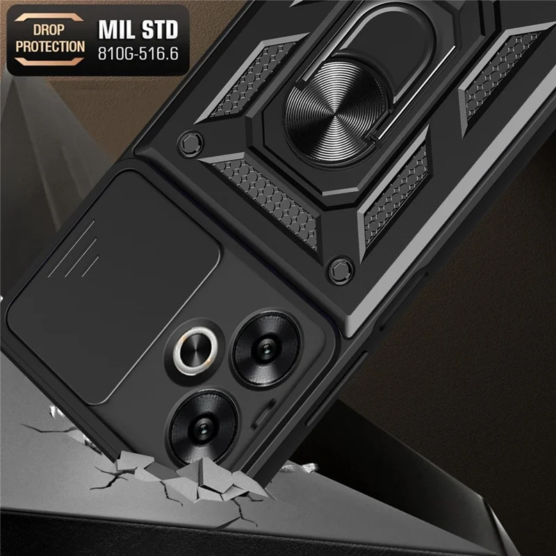 For Xiaomi Redmi 13C 5G / 13R 5G / Poco M6 5G Case with Slide Camera Cover Kickstand PC+TPU Phone Back Shell - Black-Cellmalls