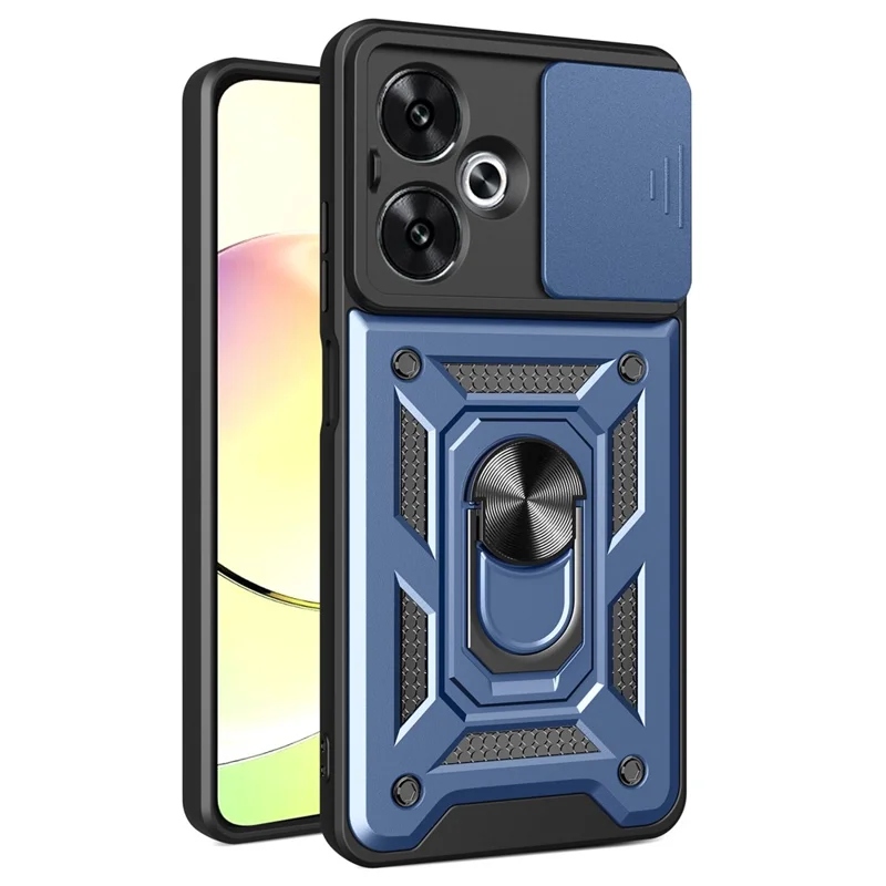 For Xiaomi Redmi 13C 5G / 13R 5G / Poco M6 5G Case with Slide Camera Cover Kickstand PC+TPU Phone Back Shell - Black-Cellmalls