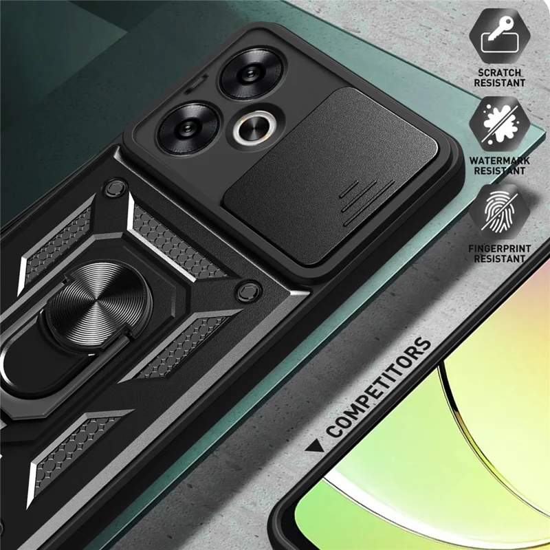 For Xiaomi Redmi 13C 5G / 13R 5G / Poco M6 5G Case with Slide Camera Cover Kickstand PC+TPU Phone Back Shell - Black-Cellmalls