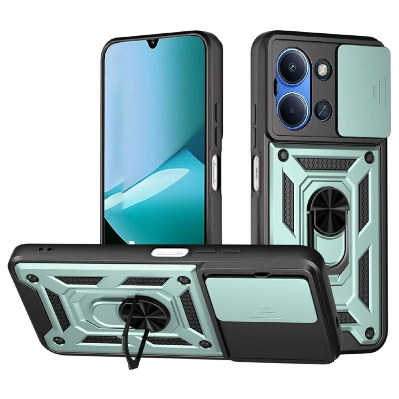 For Xiaomi Redmi 15C 5G (EU) (173mm) / 15C 4G (EU) (173mm) Case with Slide Camera Lid PC + TPU Kickstand Phone Cover - Black-Cellmalls