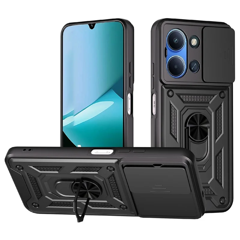 For Xiaomi Redmi 15C 5G (EU) (173mm) / 15C 4G (EU) (173mm) Case with Slide Camera Lid PC + TPU Kickstand Phone Cover - Black-Cellmalls