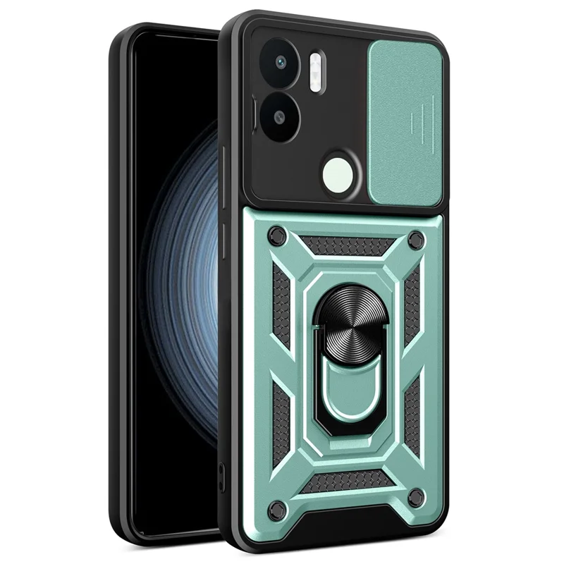 For Xiaomi Redmi A1+ 4G Case with Slide Camera Lid PC+TPU Kickstand Phone Cover - Black-Cellmalls