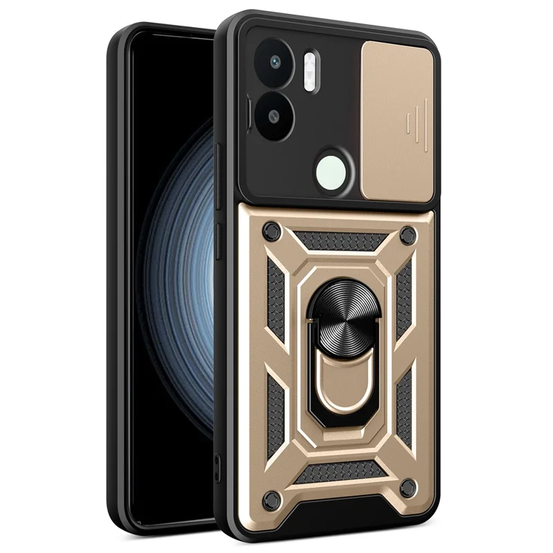 For Xiaomi Redmi A1+ 4G Case with Slide Camera Lid PC+TPU Kickstand Phone Cover - Black-Cellmalls