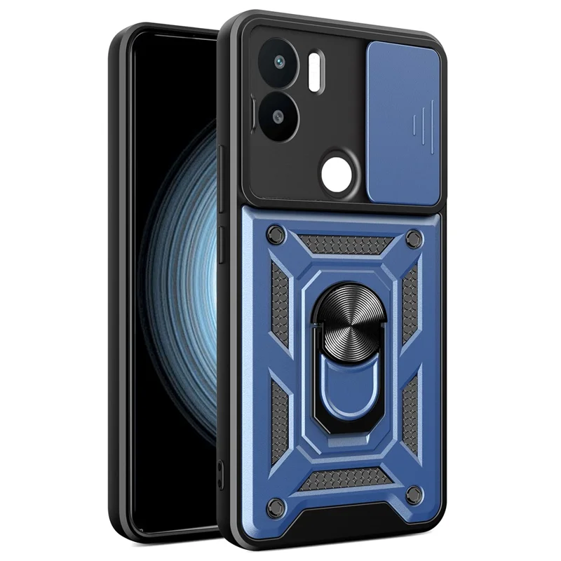 For Xiaomi Redmi A1+ 4G Case with Slide Camera Lid PC+TPU Kickstand Phone Cover - Black-Cellmalls