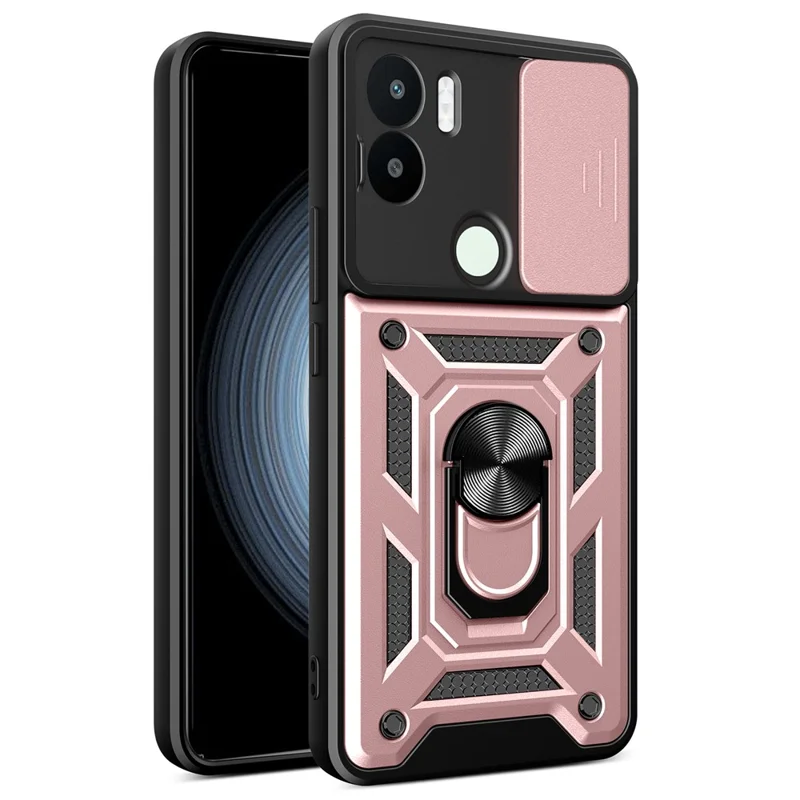 For Xiaomi Redmi A1+ 4G Case with Slide Camera Lid PC+TPU Kickstand Phone Cover - Black-Cellmalls
