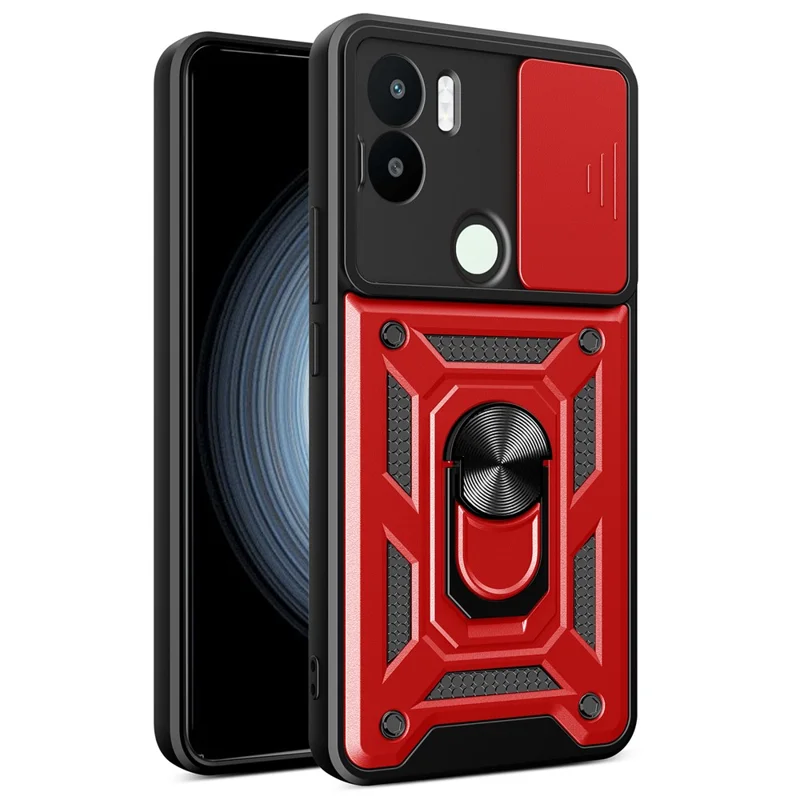 For Xiaomi Redmi A1+ 4G Case with Slide Camera Lid PC+TPU Kickstand Phone Cover - Black-Cellmalls
