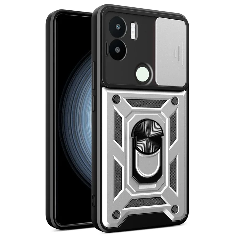 For Xiaomi Redmi A1+ 4G Case with Slide Camera Lid PC+TPU Kickstand Phone Cover - Black-Cellmalls