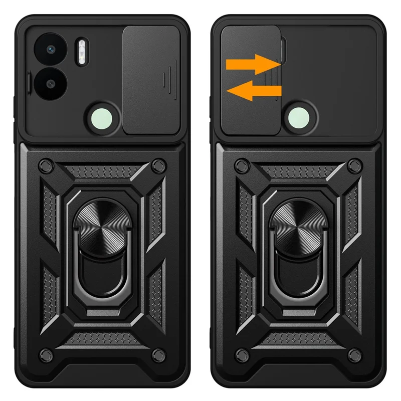For Xiaomi Redmi A1+ 4G Case with Slide Camera Lid PC+TPU Kickstand Phone Cover - Black-Cellmalls