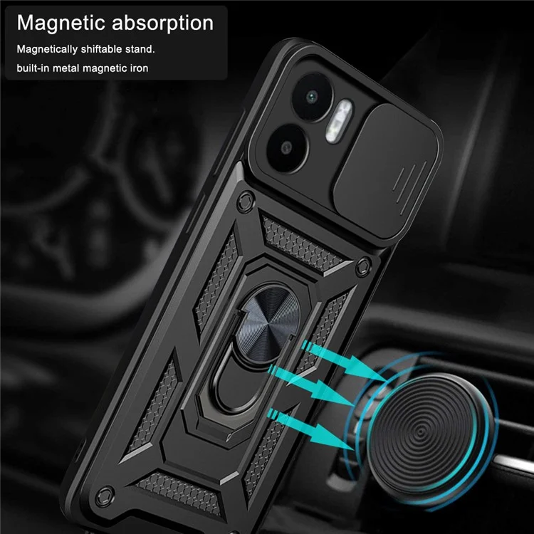 For Xiaomi Redmi A1 4G / A2 4G Kickstand PC+TPU Hybrid Cover Slide Camera Protection Anti-scratch Phone Case - Black-Cellmalls