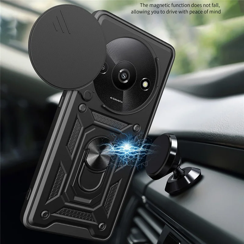 For Xiaomi Redmi A3 / Poco C61 4G Phone Back Case Camera Protection PC+TPU Scratch-Resistant Cover - Black-Cellmalls