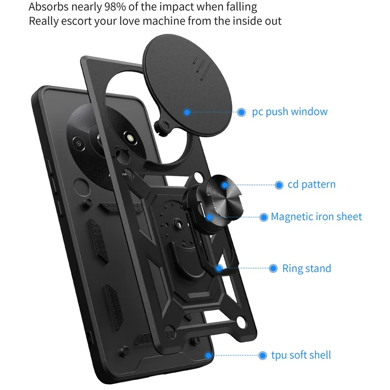 For Xiaomi Redmi A3 / Poco C61 4G Phone Back Case Camera Protection PC+TPU Scratch-Resistant Cover - Black-Cellmalls