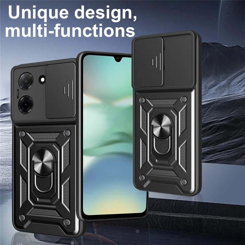 For Xiaomi Redmi A5 NFC (EU) (173.45mm) Case with Slide Camera Lid PC + TPU Kickstand Phone Cover - Black-Cellmalls