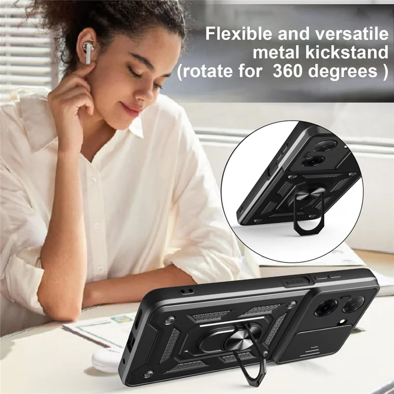 For Xiaomi Redmi A5 NFC (EU) (173.45mm) Case with Slide Camera Lid PC + TPU Kickstand Phone Cover - Black-Cellmalls