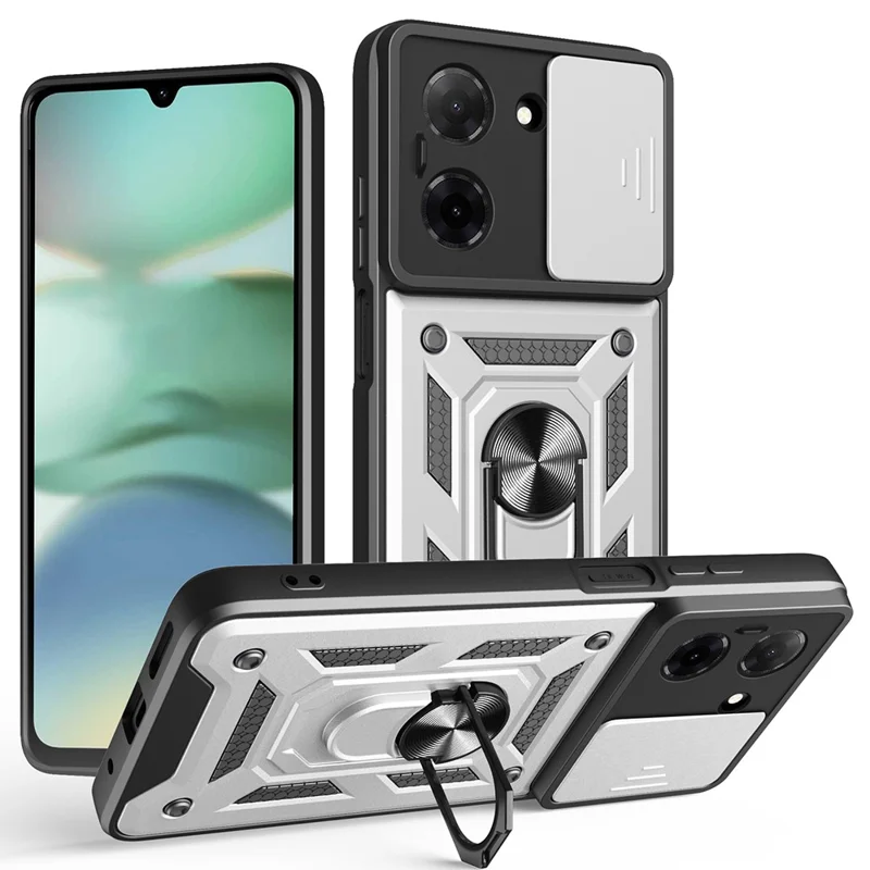 For Xiaomi Redmi A5 NFC (EU) (173.45mm) Case with Slide Camera Lid PC + TPU Kickstand Phone Cover - Black-Cellmalls