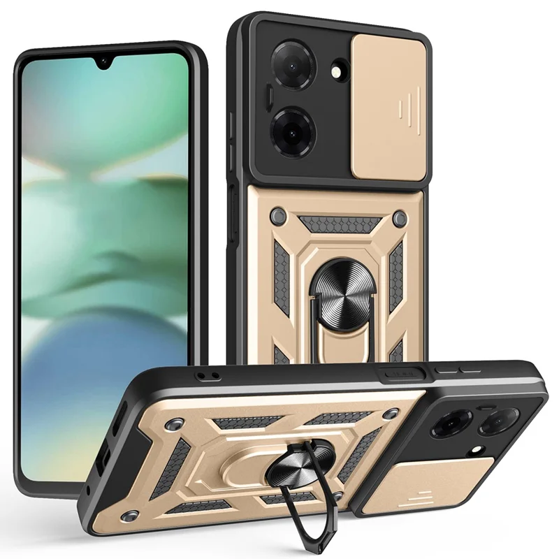 For Xiaomi Redmi A5 NFC (EU) (173.45mm) Case with Slide Camera Lid PC + TPU Kickstand Phone Cover - Black-Cellmalls