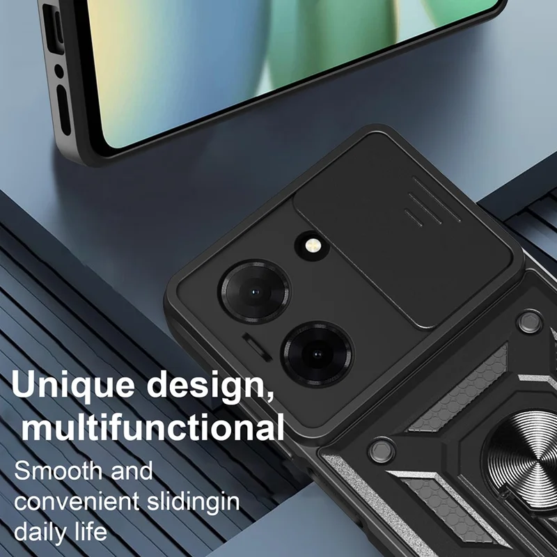 For Xiaomi Redmi A5 NFC (EU) (173.45mm) Case with Slide Camera Lid PC + TPU Kickstand Phone Cover - Black-Cellmalls