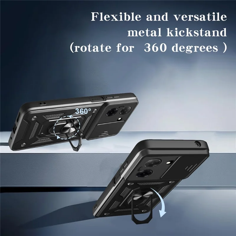 For Xiaomi Redmi A5 4G (171.7mm)  /  Poco C71 4G Case with Slide Camera Lid PC + TPU Kickstand Phone Cover - Black-Cellmalls