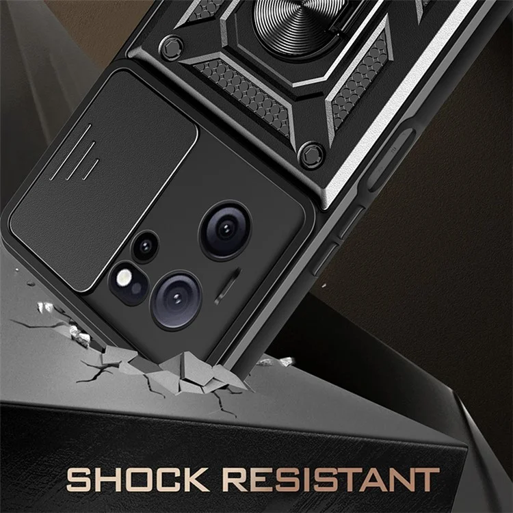 For Xiaomi Redmi K60 Ultra / 13T / 13T Pro Case Slide Lens Lid PC+TPU Cellphone Cover with Kickstand - Black-Cellmalls