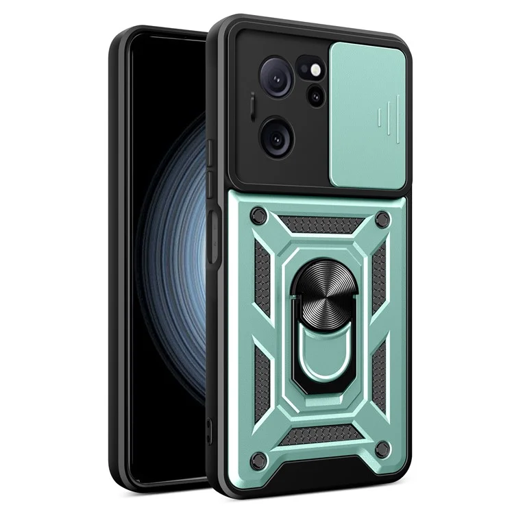 For Xiaomi Redmi K60 Ultra / 13T / 13T Pro Case Slide Lens Lid PC+TPU Cellphone Cover with Kickstand - Black-Cellmalls