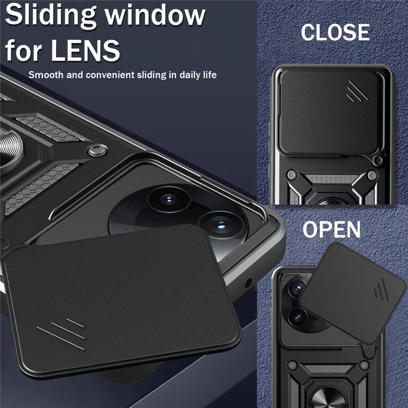 For Xiaomi Redmi K80 5G  /  Poco F7 Pro 5G Case with Slide Camera Lid PC + TPU Kickstand Phone Cover - Black-Cellmalls