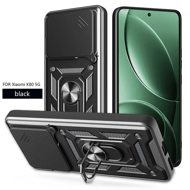 For Xiaomi Redmi K80 5G  /  Poco F7 Pro 5G Case with Slide Camera Lid PC + TPU Kickstand Phone Cover - Black-Cellmalls