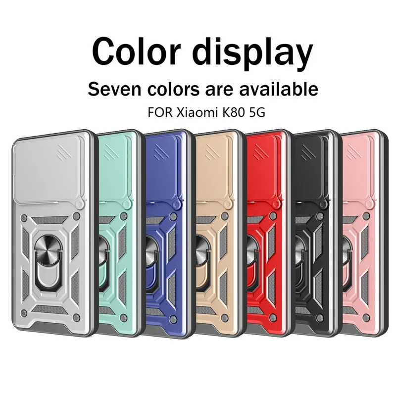For Xiaomi Redmi K80 5G  /  Poco F7 Pro 5G Case with Slide Camera Lid PC + TPU Kickstand Phone Cover - Black-Cellmalls