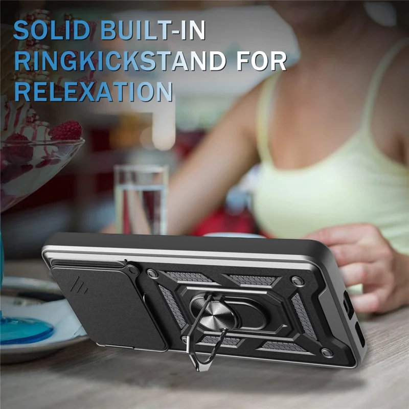 For Xiaomi Redmi K80 5G  /  Poco F7 Pro 5G Case with Slide Camera Lid PC + TPU Kickstand Phone Cover - Black-Cellmalls