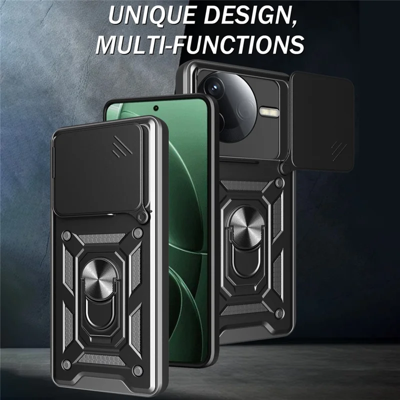 For Xiaomi Redmi K80 5G  /  Poco F7 Pro 5G Case with Slide Camera Lid PC + TPU Kickstand Phone Cover - Black-Cellmalls