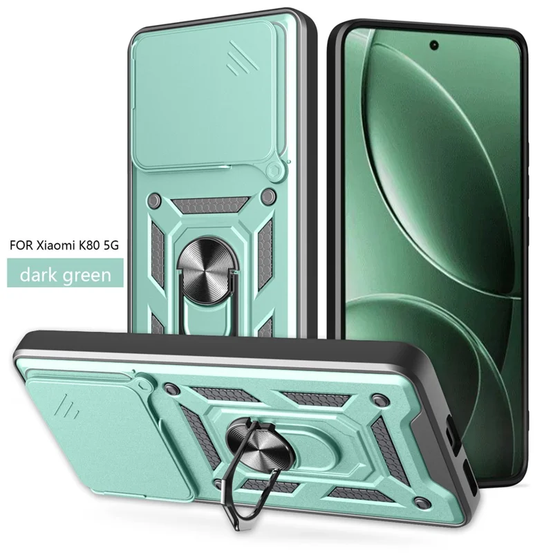 For Xiaomi Redmi K80 5G  /  Poco F7 Pro 5G Case with Slide Camera Lid PC + TPU Kickstand Phone Cover - Black-Cellmalls