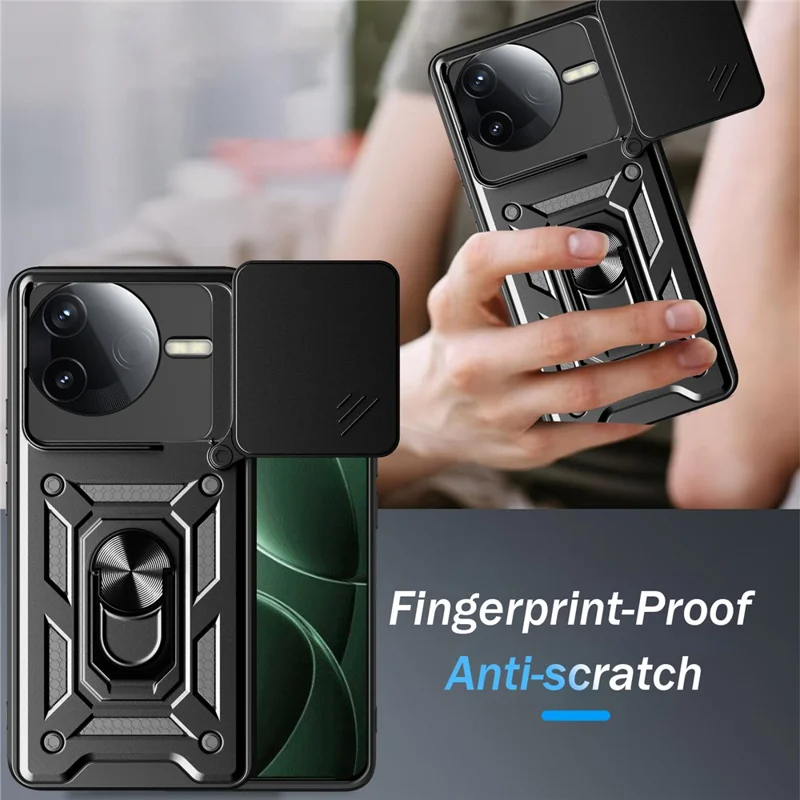 For Xiaomi Redmi K80 5G  /  Poco F7 Pro 5G Case with Slide Camera Lid PC + TPU Kickstand Phone Cover - Black-Cellmalls