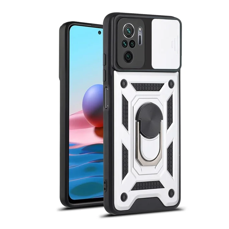 Camera Slide Shockproof Phone Case Cover with Kickstand for Xiaomi Redmi Note 10 4G / 10S 4G / Poco M5s 4G - Black-Cellmalls