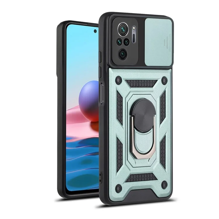 Camera Slide Shockproof Phone Case Cover with Kickstand for Xiaomi Redmi Note 10 4G / 10S 4G / Poco M5s 4G - Black-Cellmalls
