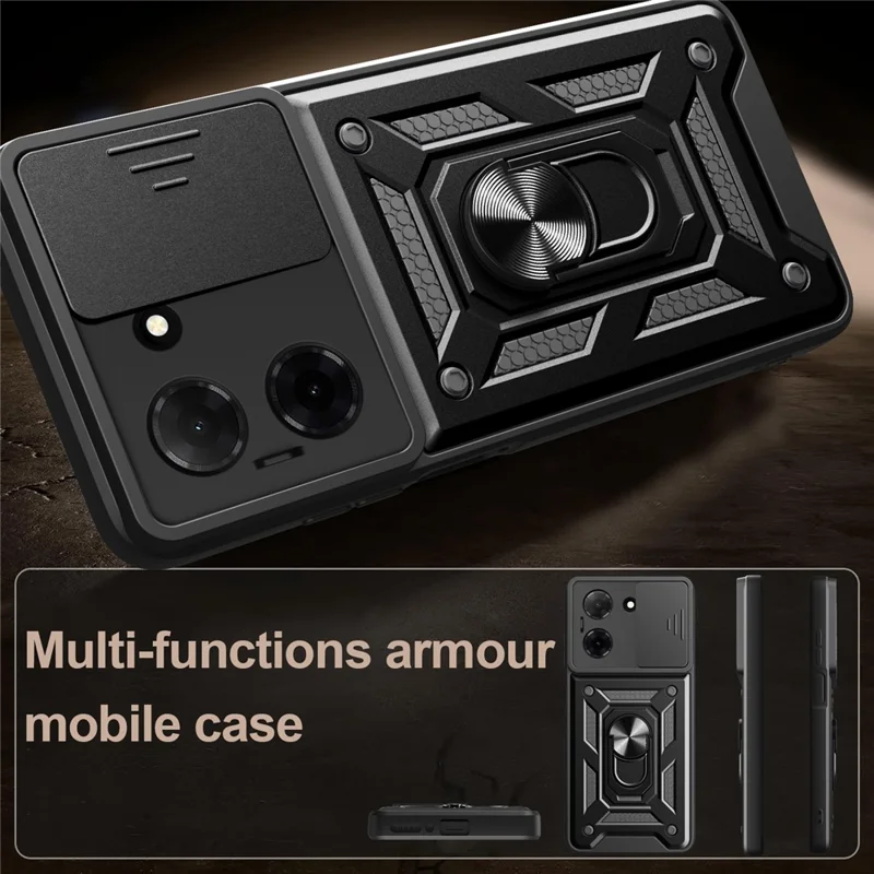 For Xiaomi Redmi A5 NFC (EU) (173.45mm) Case with Slide Camera Lid PC + TPU Kickstand Phone Cover - Black-Cellmalls