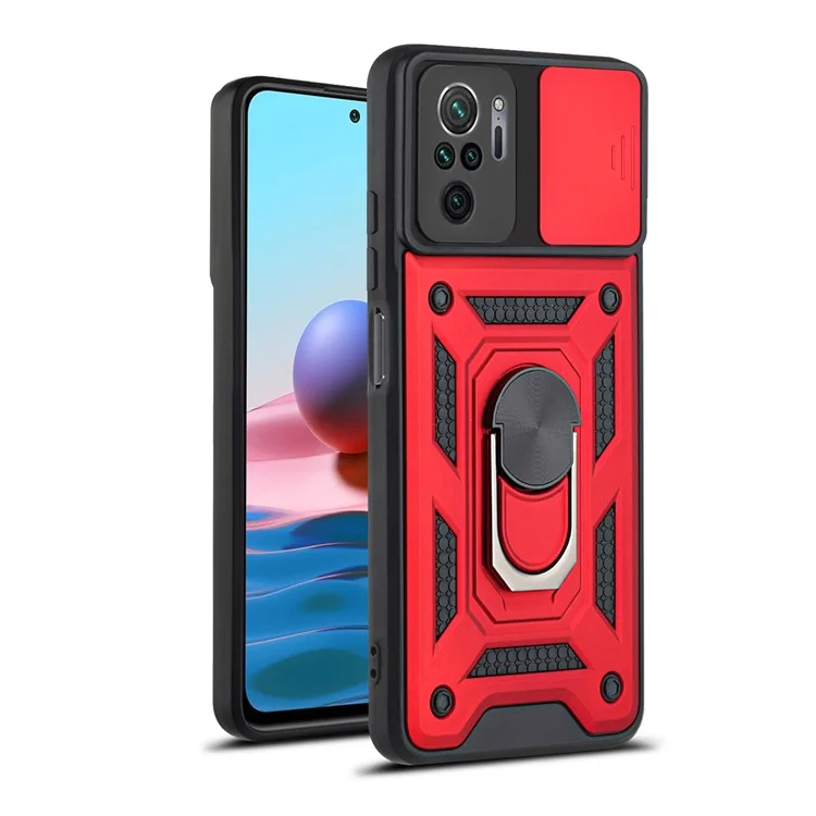 Camera Slide Shockproof Phone Case Cover with Kickstand for Xiaomi Redmi Note 10 4G / 10S 4G / Poco M5s 4G - Black-Cellmalls