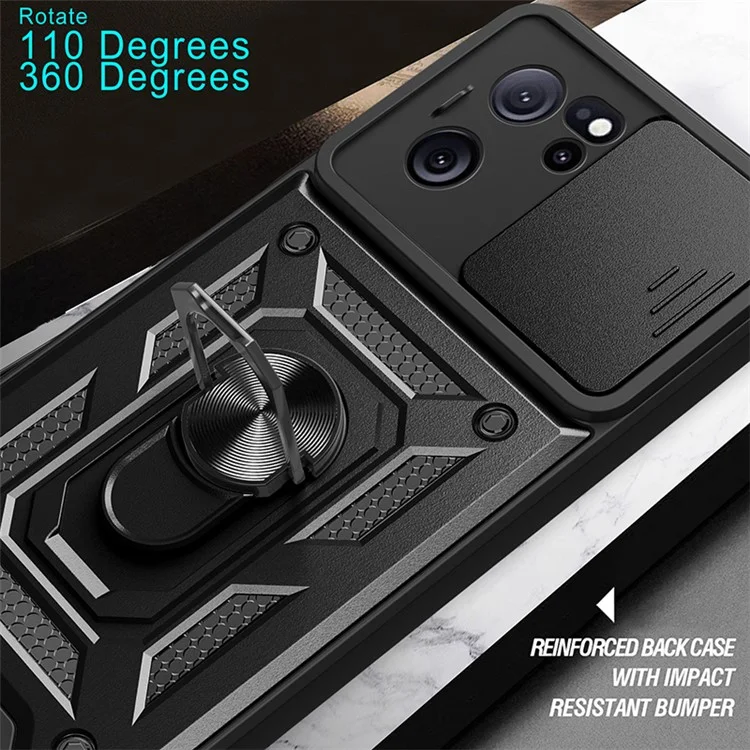 For Xiaomi Redmi K60 Ultra / 13T / 13T Pro Case Slide Lens Lid PC+TPU Cellphone Cover with Kickstand - Black-Cellmalls