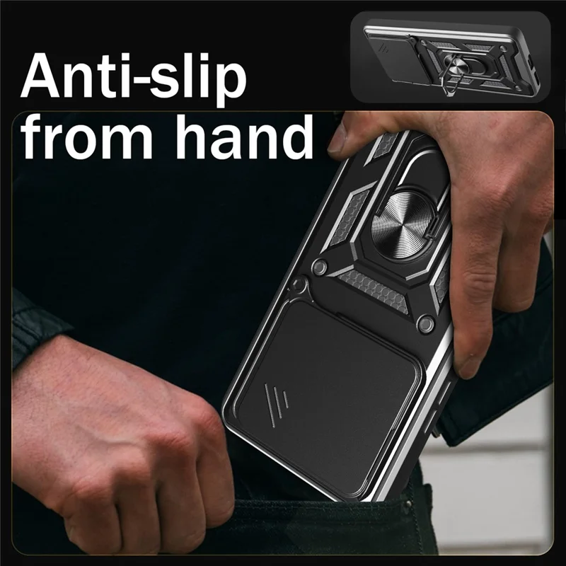 For Xiaomi Redmi K80 5G  /  Poco F7 Pro 5G Case with Slide Camera Lid PC + TPU Kickstand Phone Cover - Black-Cellmalls