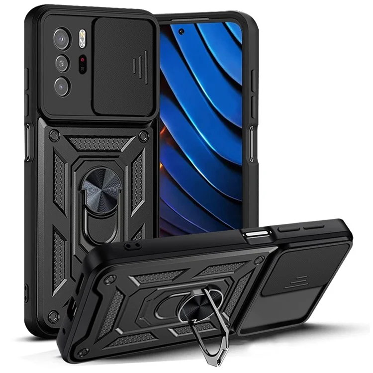 For Xiaomi Redmi Note 10 Pro 5G (China) / Poco X3 GT 5G Kickstand Hard PC Soft TPU Protective Phone Case with Slide Camera Cover - Black-Cellmalls
