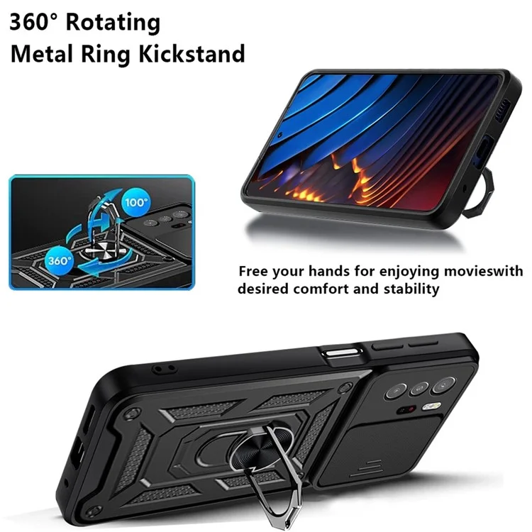 For Xiaomi Redmi Note 10 Pro 5G (China) / Poco X3 GT 5G Kickstand Hard PC Soft TPU Protective Phone Case with Slide Camera Cover - Black-Cellmalls
