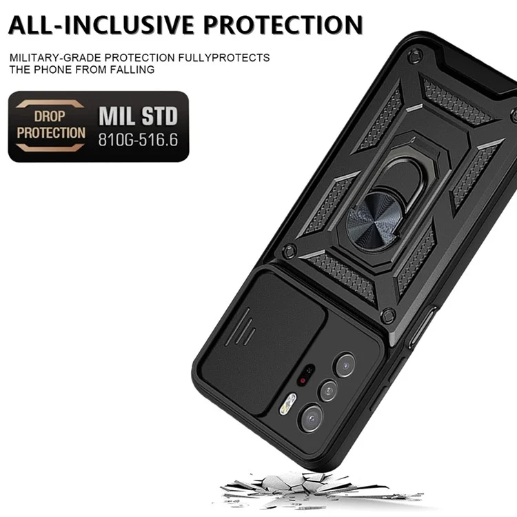 For Xiaomi Redmi Note 10 Pro 5G (China) / Poco X3 GT 5G Kickstand Hard PC Soft TPU Protective Phone Case with Slide Camera Cover - Black-Cellmalls