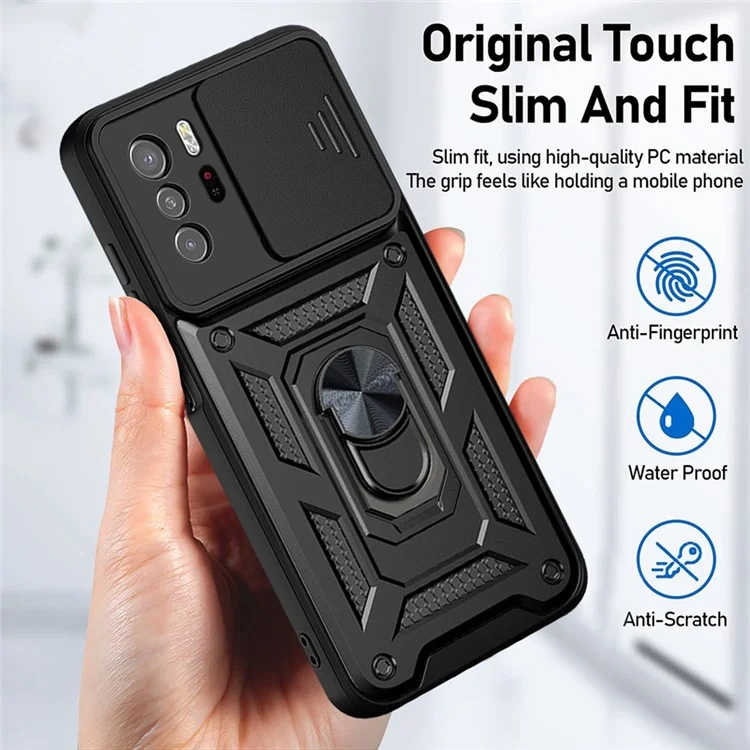 For Xiaomi Redmi Note 10 Pro 5G (China) / Poco X3 GT 5G Kickstand Hard PC Soft TPU Protective Phone Case with Slide Camera Cover - Black-Cellmalls