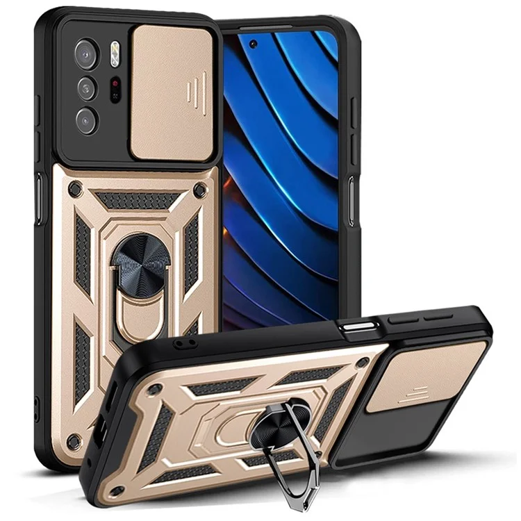 For Xiaomi Redmi Note 10 Pro 5G (China) / Poco X3 GT 5G Kickstand Hard PC Soft TPU Protective Phone Case with Slide Camera Cover - Black-Cellmalls