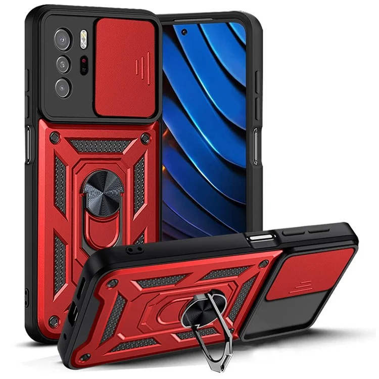 For Xiaomi Redmi Note 10 Pro 5G (China) / Poco X3 GT 5G Kickstand Hard PC Soft TPU Protective Phone Case with Slide Camera Cover - Black-Cellmalls