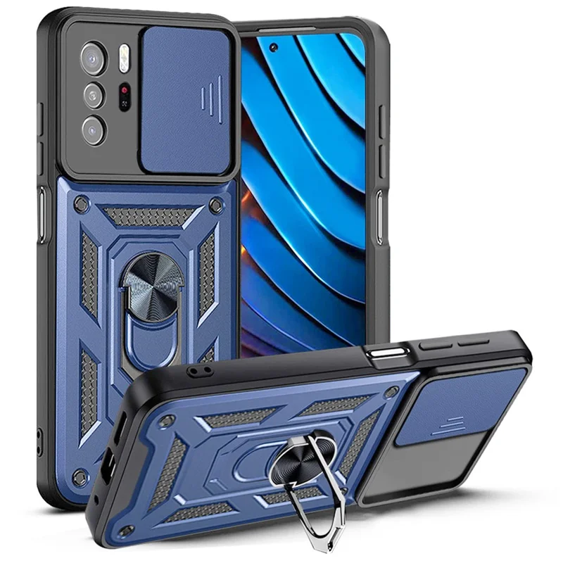 For Xiaomi Redmi Note 10 Pro 5G (China) / Poco X3 GT 5G Kickstand Hard PC Soft TPU Protective Phone Case with Slide Camera Cover - Black-Cellmalls