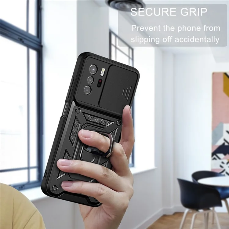 For Xiaomi Redmi Note 10 Pro 5G (China) / Poco X3 GT 5G Kickstand Hard PC Soft TPU Protective Phone Case with Slide Camera Cover - Black-Cellmalls