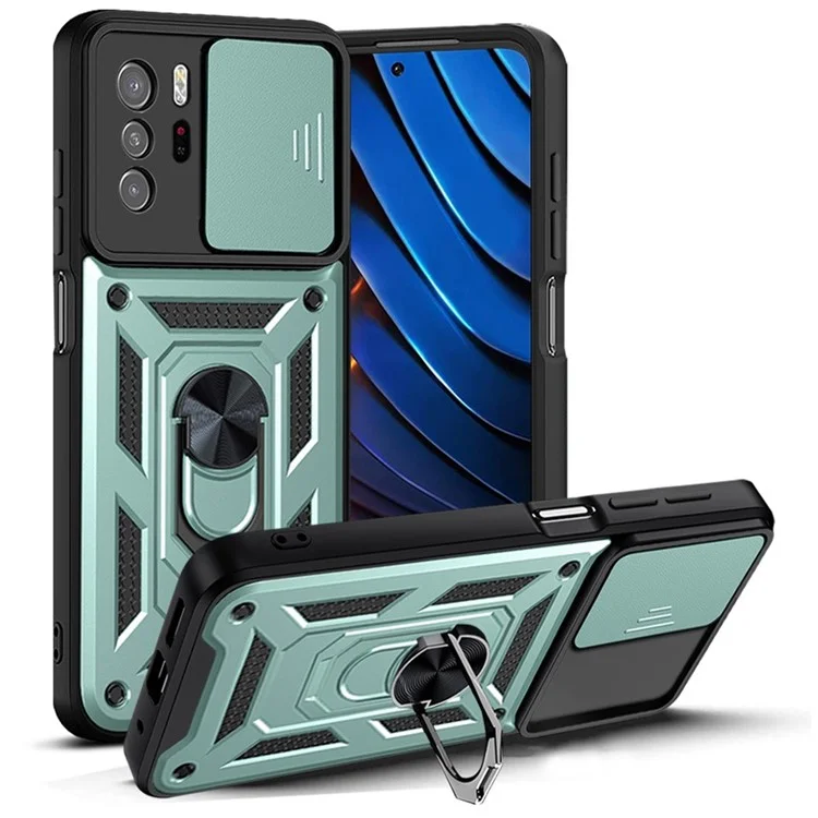 For Xiaomi Redmi Note 10 Pro 5G (China) / Poco X3 GT 5G Kickstand Hard PC Soft TPU Protective Phone Case with Slide Camera Cover - Black-Cellmalls