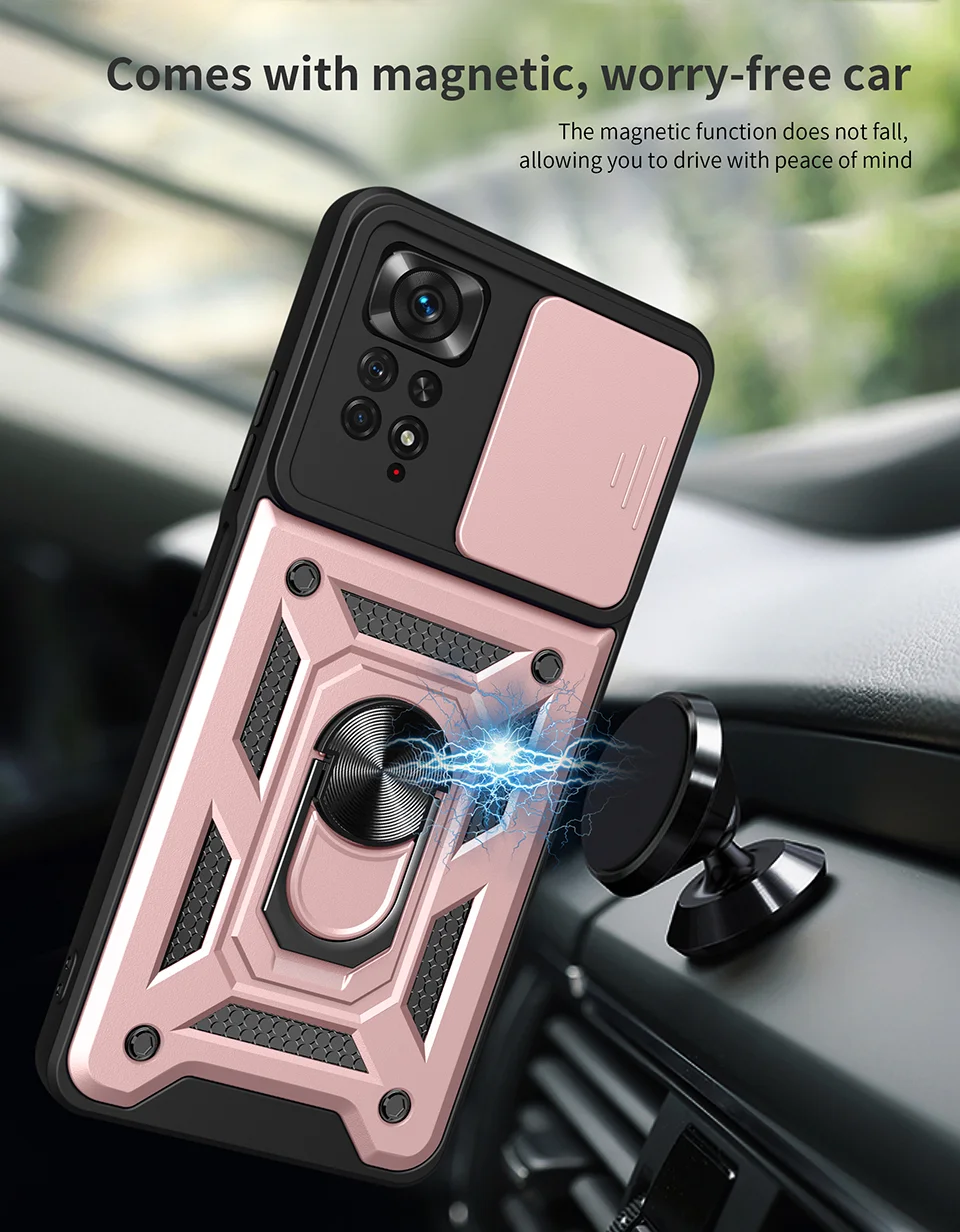 For Xiaomi Redmi Note 12 Pro 4G / 11 Pro 4G (MediaTek) / Note 11 Pro 5G (Qualcomm) PC + TPU Hybrid Slide Camera Cover Built-in Metal Sheet Mobile Phone Shell with Kickstand - Rose Gold-Cellmalls