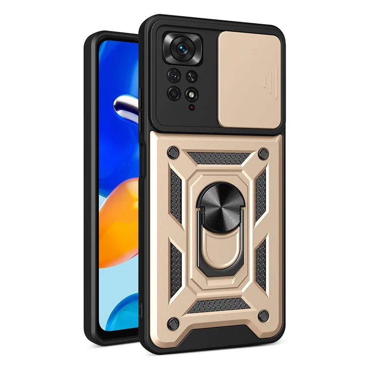 For Xiaomi Redmi Note 12 Pro 4G / 11 Pro 4G (MediaTek) / Note 11 Pro 5G (Qualcomm) PC + TPU Hybrid Slide Camera Cover Built-in Metal Sheet Mobile Phone Shell with Kickstand - Rose Gold-Cellmalls