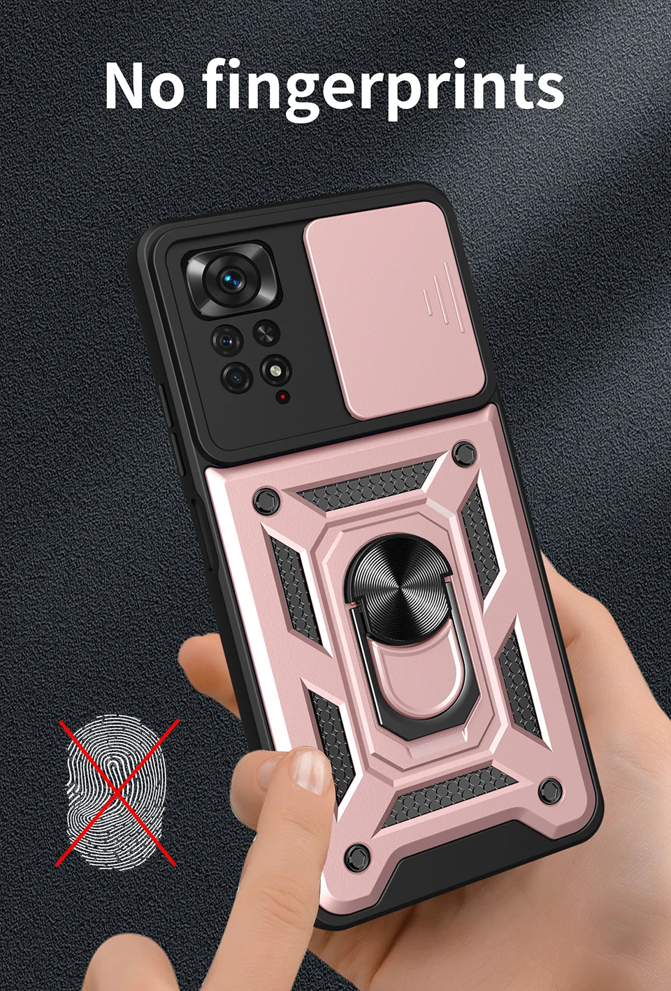 For Xiaomi Redmi Note 12 Pro 4G / 11 Pro 4G (MediaTek) / Note 11 Pro 5G (Qualcomm) PC + TPU Hybrid Slide Camera Cover Built-in Metal Sheet Mobile Phone Shell with Kickstand - Rose Gold-Cellmalls