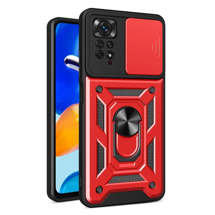 For Xiaomi Redmi Note 12 Pro 4G / 11 Pro 4G (MediaTek) / Note 11 Pro 5G (Qualcomm) PC + TPU Hybrid Slide Camera Cover Built-in Metal Sheet Mobile Phone Shell with Kickstand - Rose Gold-Cellmalls