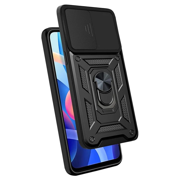 For Xiaomi Redmi Note 11 Pro 5G (China) (MediaTek) / Note 11 Pro+ 5G Ring Kickstand TPU+PC Phone Case Slide Camera Protection Back Cover - Black-Cellmalls